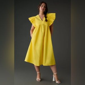 Anthropologie Maeve Printed Flutter-Sleeve Babydoll Dress